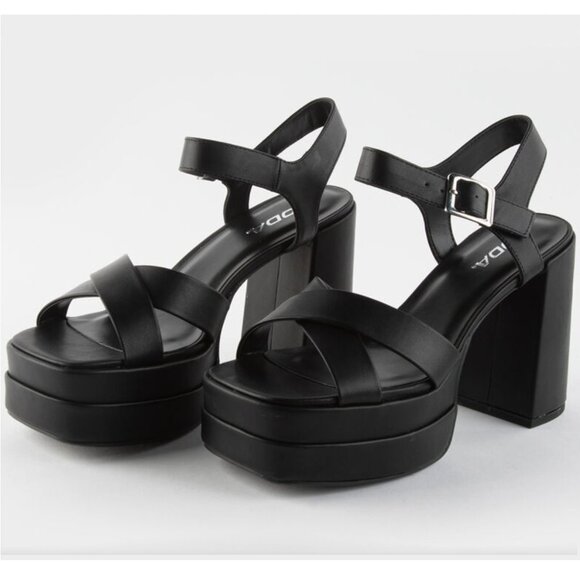 Soda Black Strappy Platform Heels - Picture 1 of 3
